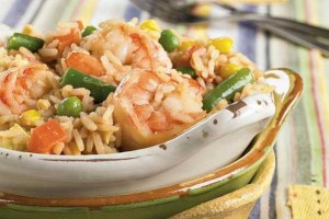 Riz aux légumes et crevettes